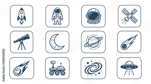 Space exploration vector icon set