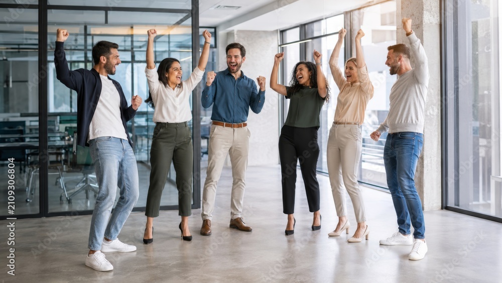 Fototapeta premium Happy Business Team Celebrating Success and Team Spirit in a Modern Office