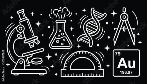 Minimalist science icons for STEM education and laboratory research concepts