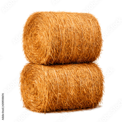 Two Bale Of Hay rolled isolated on transparent background.