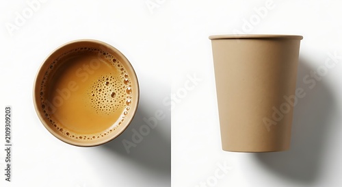 Brown Kraft Paper Coffee Cup Mockup - Top and Side View