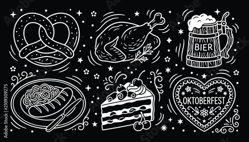 German Cuisine and Beer Festival Hand Drawn Chalkboard Illustrations for Menu Design