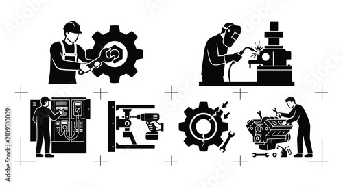 Photos Industrial Machinery Icons Flat Vector Illustration On White Background