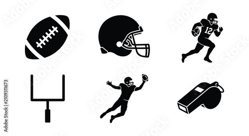 Konstfotografi American Football Icons Vector Silhouette Set On White Background