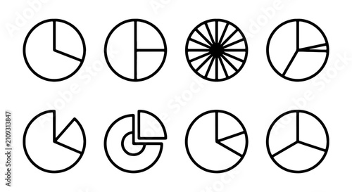 Pie Chart Icons Set, Data Visualization Circles, Simple Graphic Elements, Business Analytics