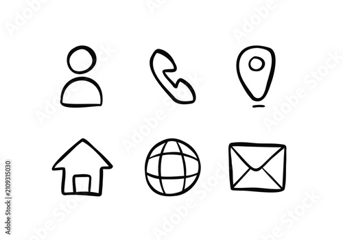 Outline hand drawn contact icon set