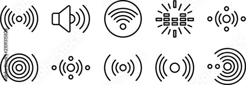 Фотография Modern Sound Wave and Wireless Signal Line Icons Set for Technology and Communic