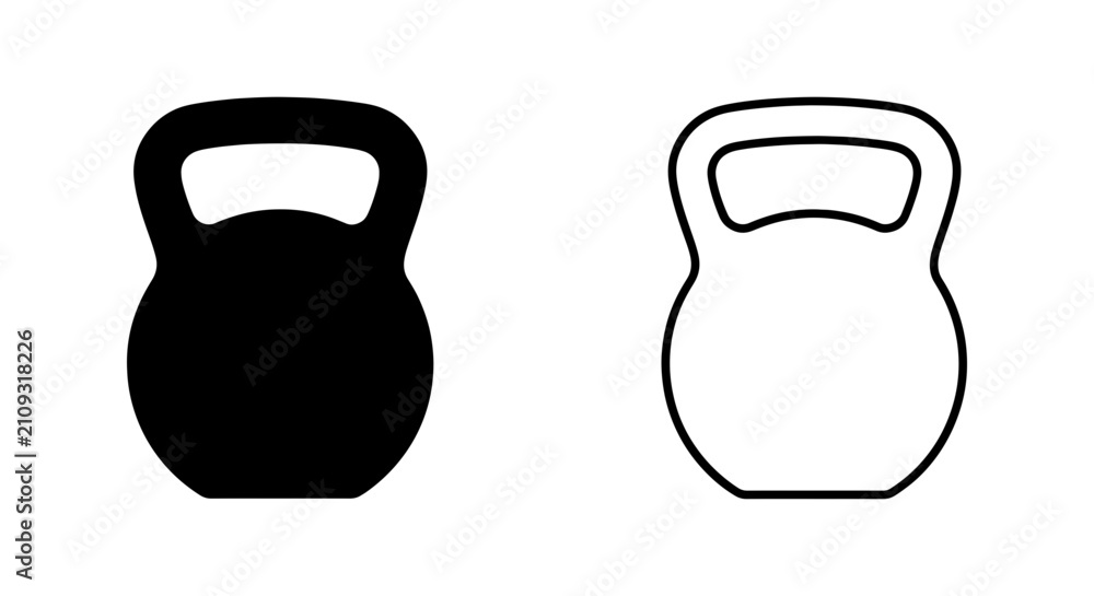 Fototapeta premium Kettlebell Icons, Black and White Fitness Equipment Vector Graphics, Strength Training Tools