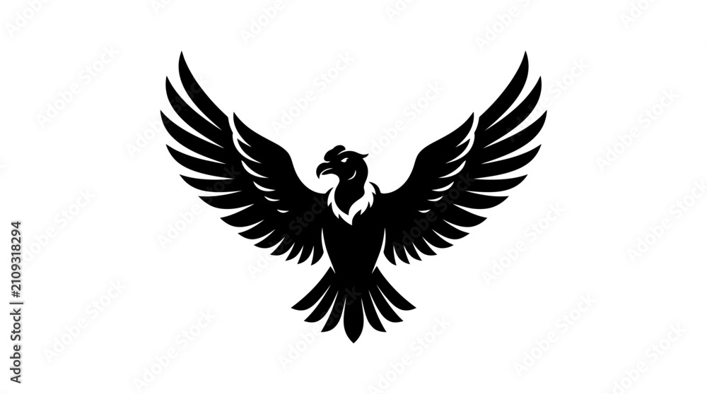 Fototapeta premium Stylized eagle silhouette with wings spread wide.