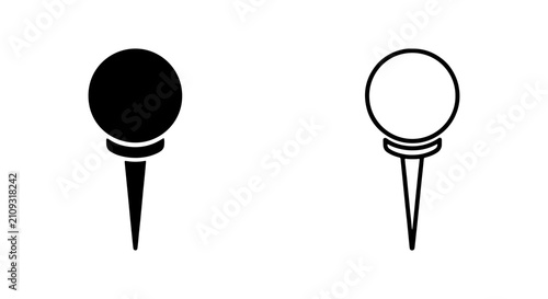 Golf Ball and Tee Icons, Black and White Vector Graphics for Sports and Recreation