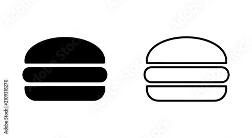 Burger Icons, Fast Food Vector Graphics, Simple Hamburger Symbols, Black and White Food Illustrations