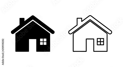 Simple House Icons, Black and White Home Symbols, Vector Graphics for Real Estate and Property