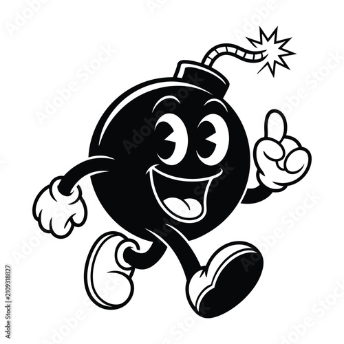 Cartoon bomb character making peace sign with transparent background