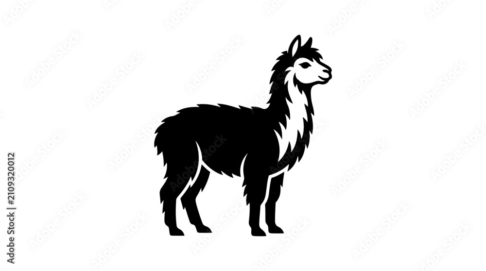 Fototapeta premium Solid black full body llama silhouette graphic.