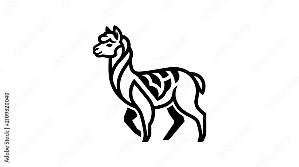 Fototapeta premium Ornate patterned standing llama vector icon.