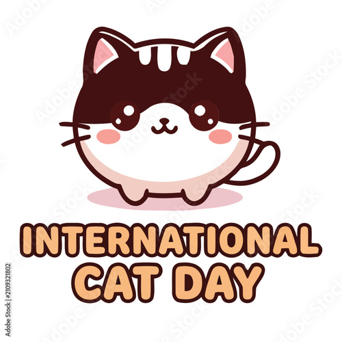 International Cat Day Cute Kawaii Kitten Illustration Vector Graphic Design