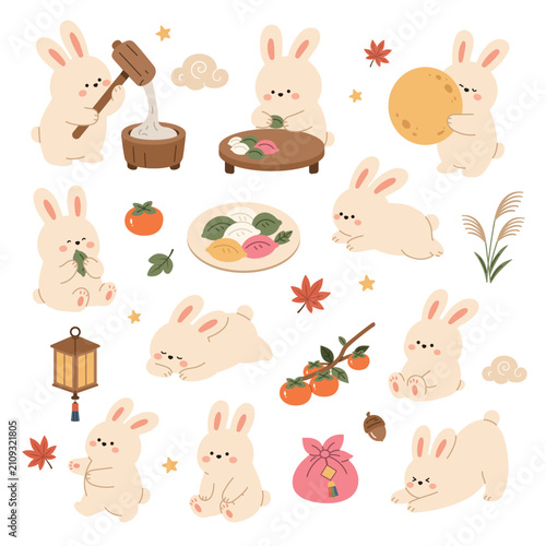 Chuseok Moon Rabbit Character Illustration Set