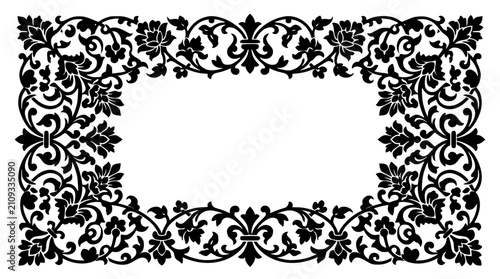 Vintage Black Floral Frame Ornament Decorative Border Design