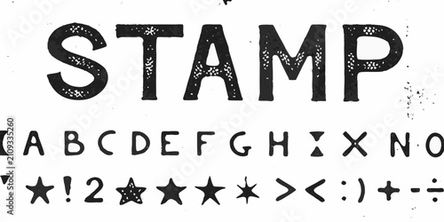 Картината върху платно Hand Drawn Stamp Typeface With Letters Numbers And Symbols