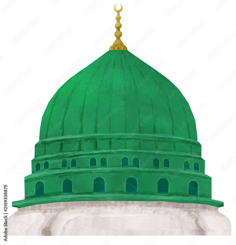 Obraz premium Hand Painted Green Dome of Al Masjid an Nabawi Illustration