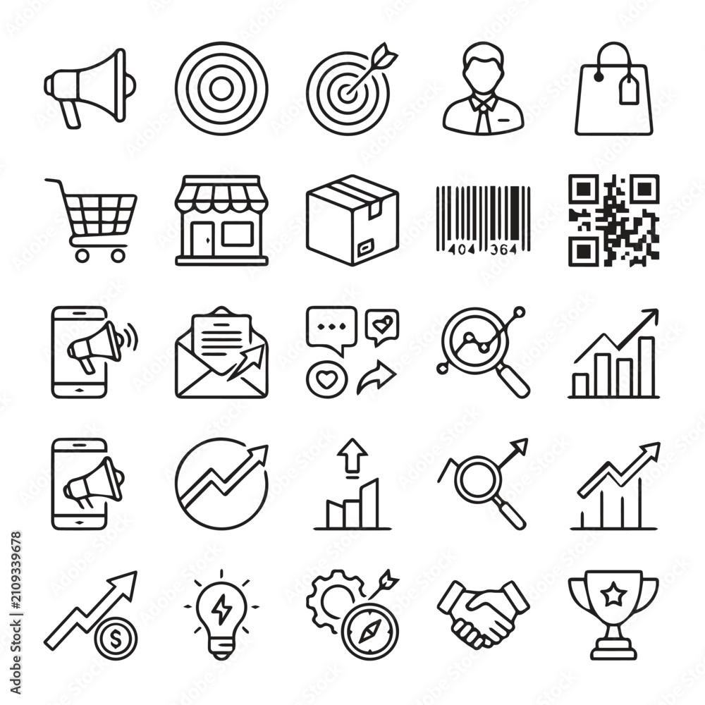 Fototapeta premium Digital marketing and business development icon set with marketing, business