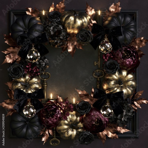 Luxurious Halloween wreath adorned with elegant decorations
