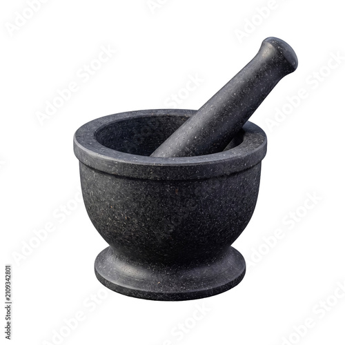 Cuadro en lienzo Traditional dark granite mortar and pestle kitchen tool for grinding herbs and spices