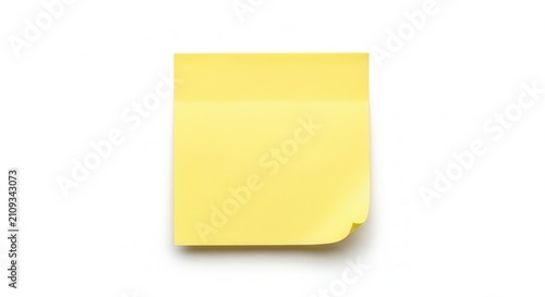 Yellow Sticky Note with Curved Corner on White Background