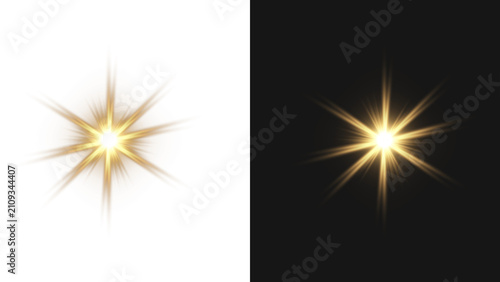 Glowing Golden Starburst Light Effect Vector PNG