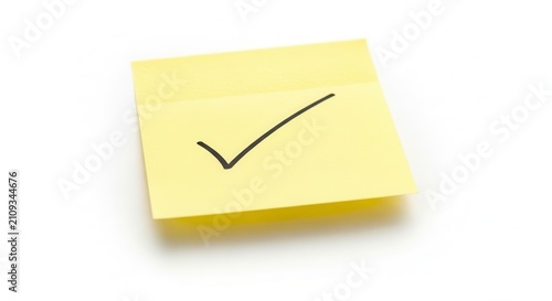 Yellow sticky note with black check mark on white background