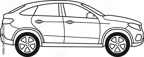 Tableau sur toile Modern luxury crossover coupe SUV automotive profile line drawing vector illustration representing side view urban driving and transportation