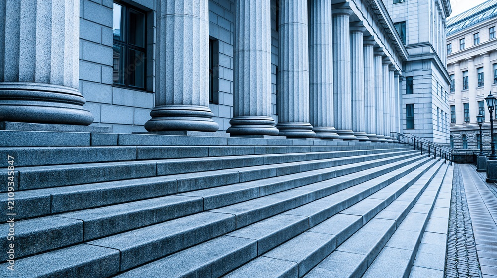 Fototapeta premium Grand Stone Staircase Leading Up to Neoclassical Government Building Facade with Ionic Columns