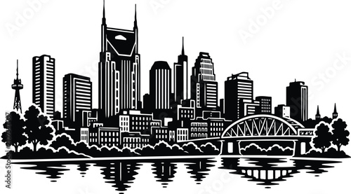 Nashville Skyline Silhouette Landscape Vector Illustration