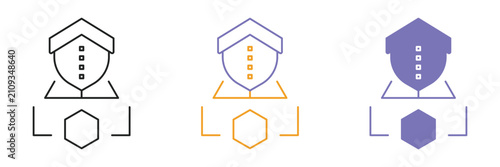 AI Digital Identity Verification Shield Icon Set Outline Glyph