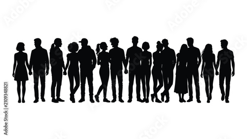 Black silhouettes of people standing in a row