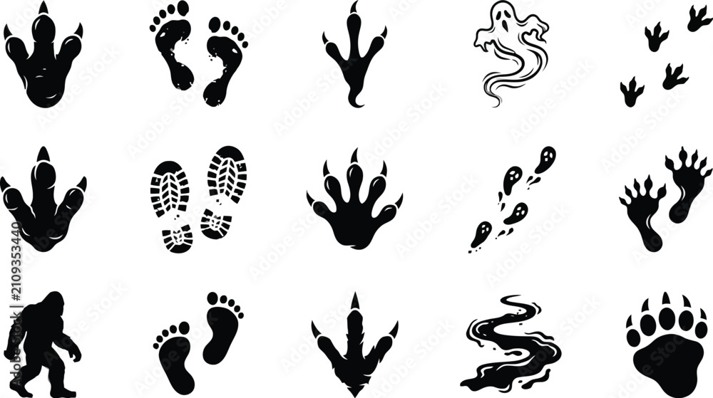 Obraz premium Collection of various monster and creature footprints for spooky halloween party decorations and creative graphic design projects
