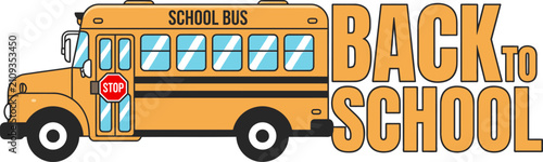 Schilderij op canvas Silhouette of a yellow school bus with Back to School text