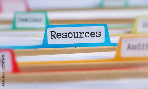 File folders with a tab labeled Resources