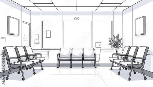 Modern Waiting Room Chairs with Metal Frames and Wheels - Clean Vector Illustration