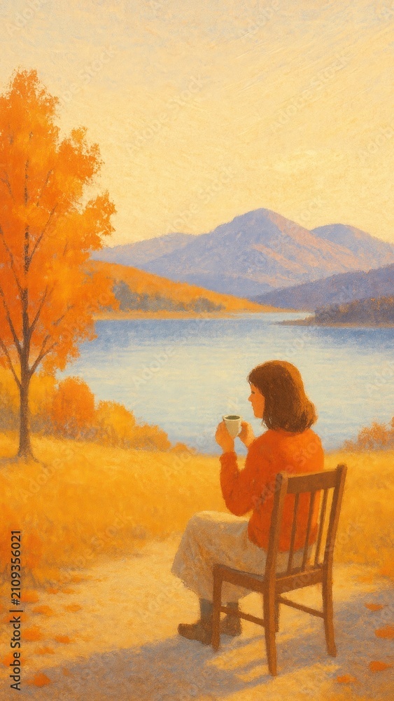 Fototapeta premium Serene autumn landscape mobile wallpaper.