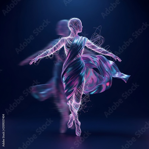 Holographic Cyberpunk Female Avatar Dancing in Neon Space