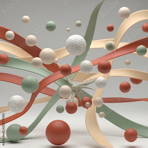 Abstract Pastel Spheres and Floating Ribbons 3D Composition