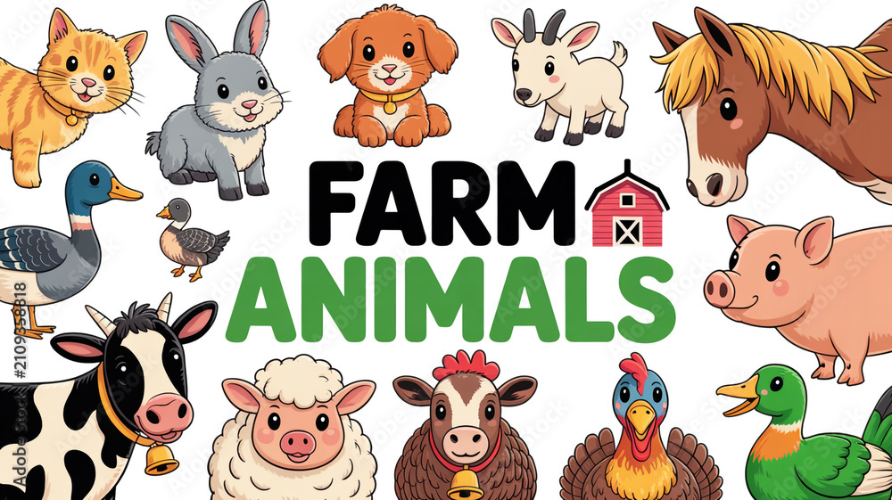 Naklejka premium Farm animals illustration with various species illustration barnyard livestock farmyard graphics friendly