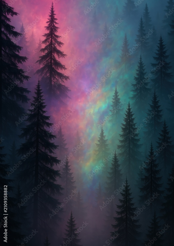 Fototapeta premium Vibrant mystical forest scene.