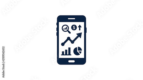 Minimalist smartphone icon displaying financial growth charts and analytical data visualization for digital business intelligence