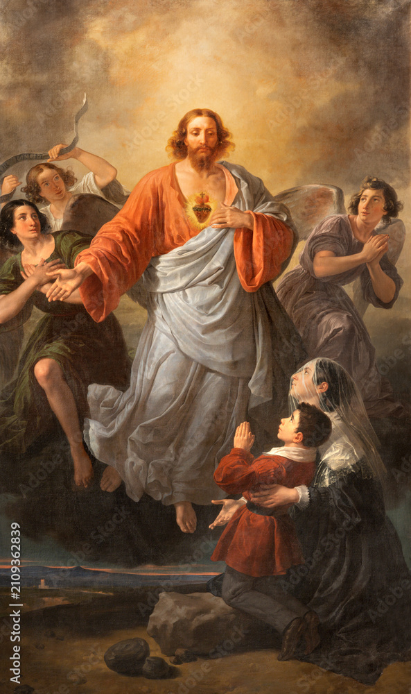 Fototapeta premium Crema - The painting of Heart of Jesus in the church Chiesa di San Benedetto by Pietro Racchetti (1809 – 1853).
