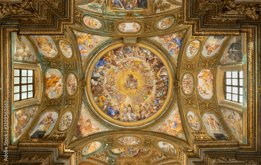 Fototapeta premium Salerno - The baroque fresco of “Paradiso Salernitano” - Glory of Holy Trinity among the saints and Evangelists - Chiesa di San Giorgio by Angelo Solimena (1674‑1675)