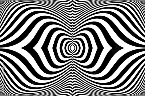 Abstract Op Art Symmetrical Black and White Lines Halftone Pattern with 3D Il...