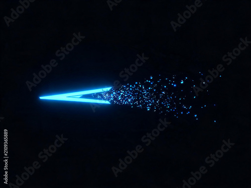 Abstract blue light streak on a black background, creating a sense of futuristic motion and energy, perfect for digital art and technology themes.