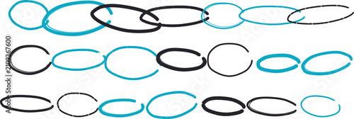 Foto Interconnected oval links in blue and black against a white background symbolizi